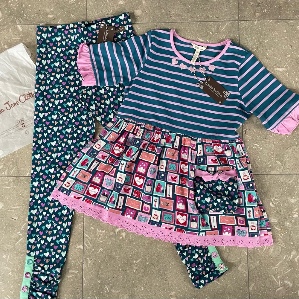 💕NWT Matilda Jane Heart Set 💕 Girls Size 12 Adorable Heart Tunic and Leggings